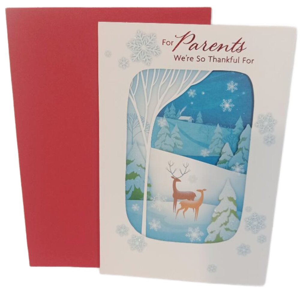 Hallmark Christmas Card Envelope Blue White For Parents We're So Thankful For